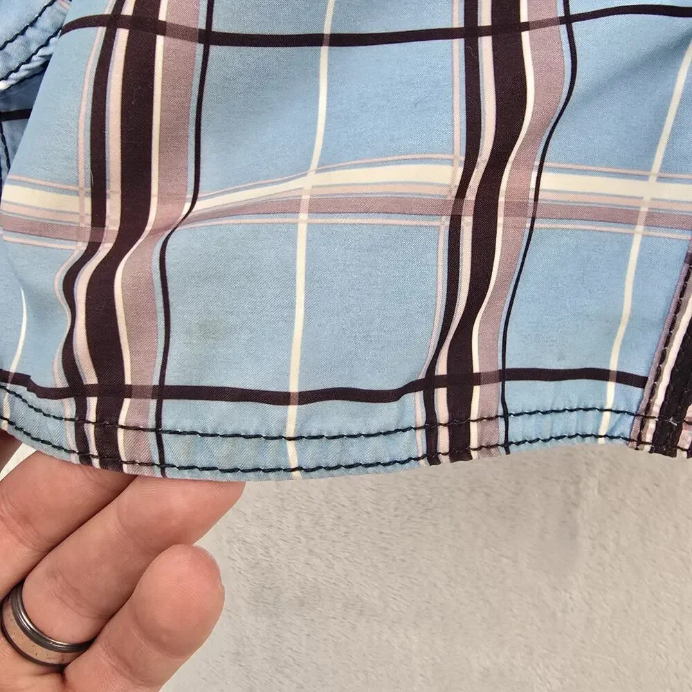 Vintage Billabong Board Shorts Mens 33 (Fits 34) Blue Plaid Skate Surf Swim Y2K
